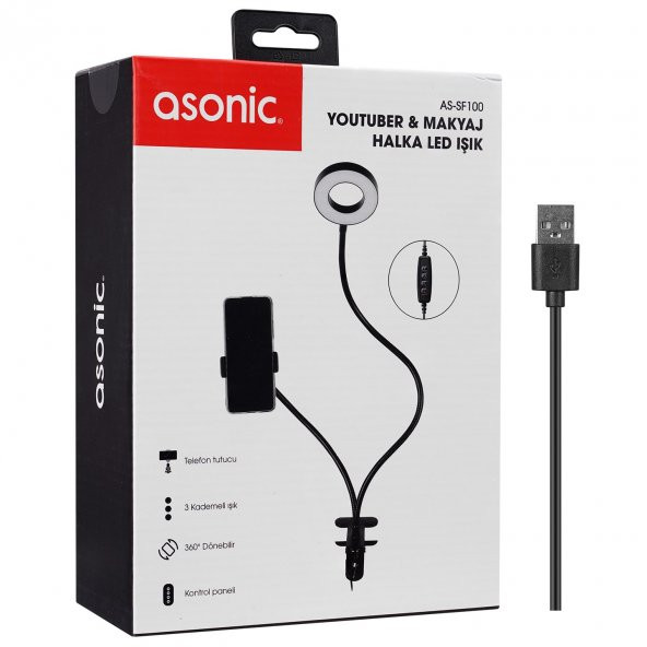 ASONIC AS-SF100 3,6 İN. TELEFON TUTUCULU YOUTUBER MAKYAJ HALKA LED IŞIK - 7