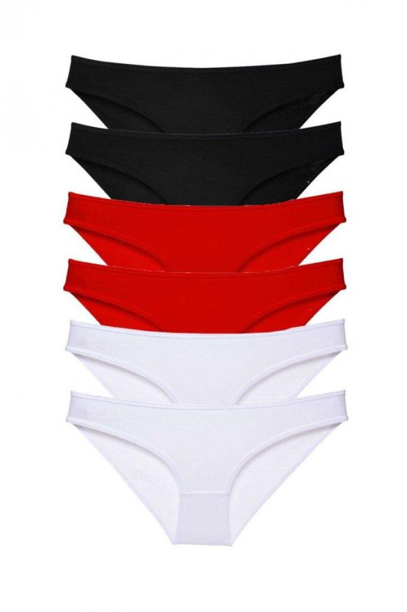 6 adet Süper Eko Set Likralı Kadın Slip Külot Siyah Kırmızı Beyaz