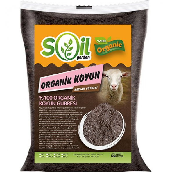 Soil Garden 100 Organik Hayvansal Gübre 10 Lt Koyun Gübresi