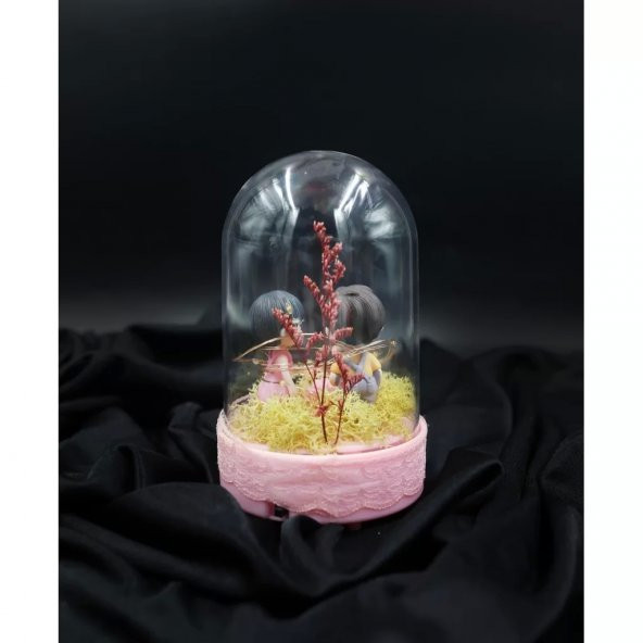 3 Boyutlu Kız Erkek Figürlü Işıklı Pembe Fanus Biblo - 2