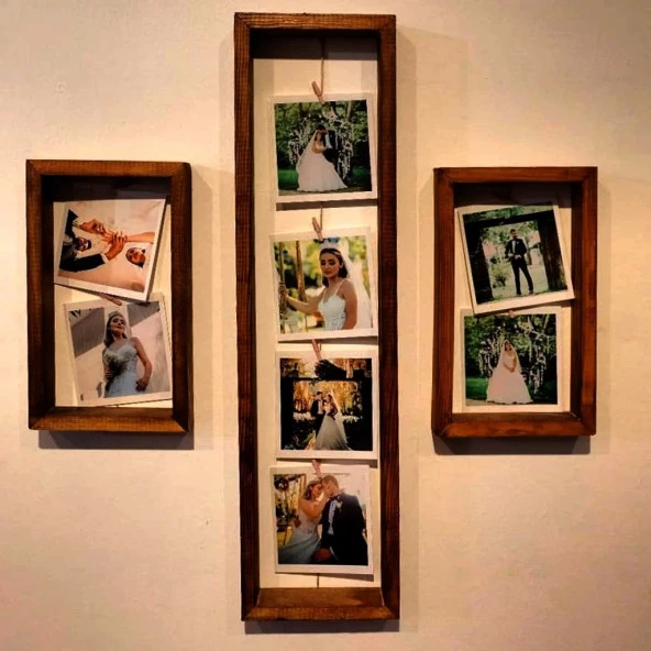 Ahşap 3'lü Dikdörtgen Tasarım Fotoğraf Çerçevesi - 2
