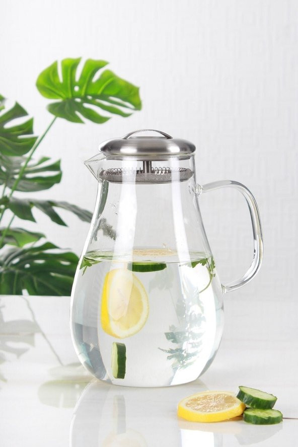 ACAR Bloom Metal Kapaklı Oval Cam Sürahi - 2000 ml