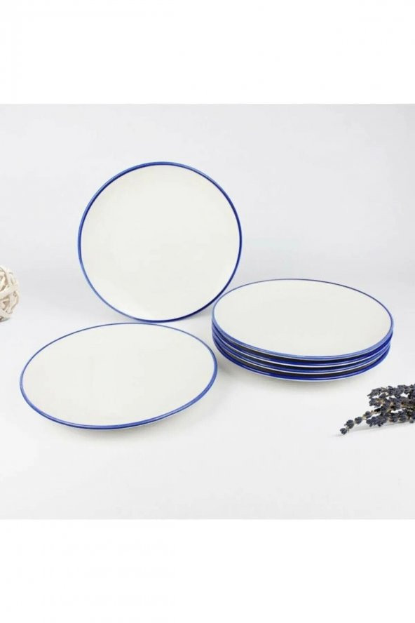 Tulü Porselen Mavi File 6 Adet 19 Cm Çukur Yemek Tabağı Takımı - 3
