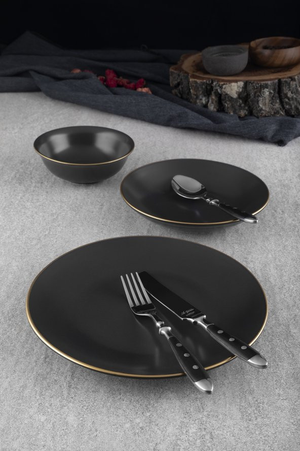 Aryıldız Aryıldız Saten Black Gold 18 Parça Yemek Set