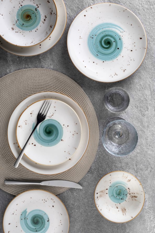 Tulü Porselen Tulu Porselen 24 Parça Yemek Takımı Galaksi Turkuaz - 2