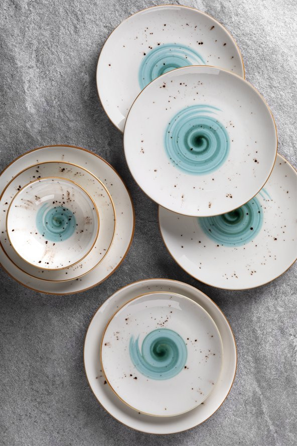 Tulü Porselen Tulu Porselen 24 Parça Yemek Takımı Galaksi Turkuaz - 3