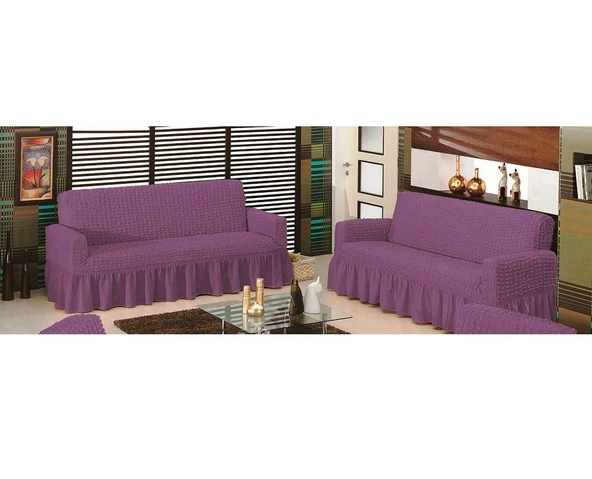 Altın Kelebek Bürümcük Koltuk Örtüsü Maxi Çekyat (3+3)-Mor