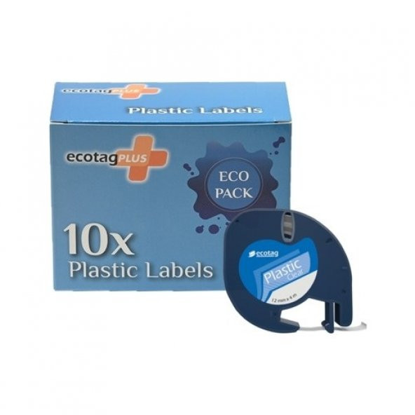 ECOTAGPLUS Dymo Letratag Muadili Thermal Plastik Şerit Etiket Beyaz 10lu