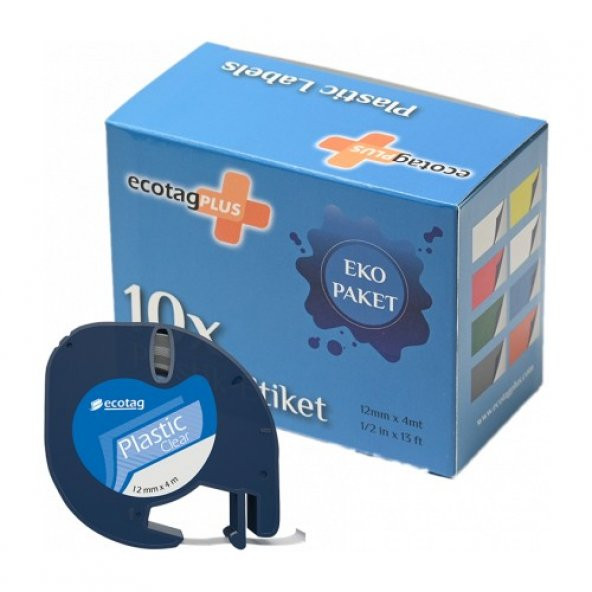 ECOTAGPLUS Dymo Letratag Muadili Thermal Plastik Şerit Etiket Şeffaf 10lu Eco Paket - 1