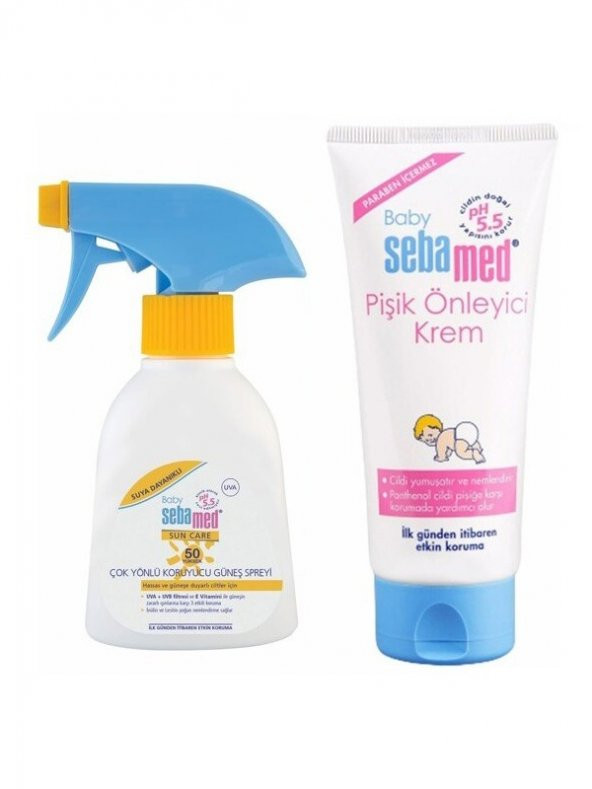 Sebamed Sebamed Bebekler için Güneş Spreyi SPF 50 200 ml Sebamed Bebe Bez Bölgesi Bakım Kremi 50 ml