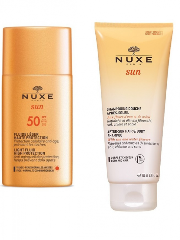 Nuxe Nuxe Sun Güneş Koruyucu Yüz Kremi SPF 50 50 ml - Güneş Sonrası Saç ve Vücut Şampuanı 200 ml