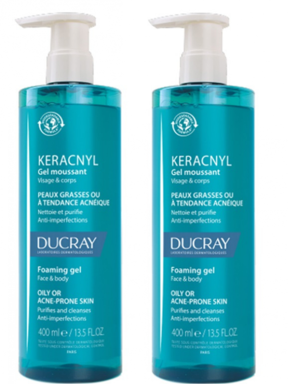 Ducray Keracnyl Yağlı ve Akneye Eğilimli Ciltler İçin Yıkama Jeli 400 ml 2 adet