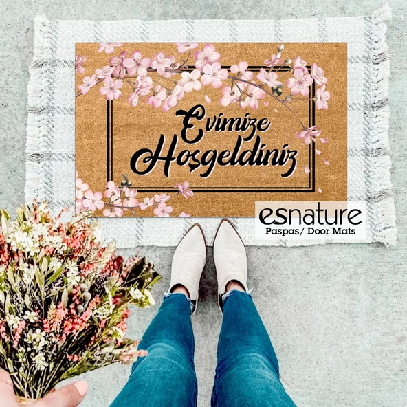 Esnature Evimize Hoşgeldiniz Japon Kiraz Çiçeği Desenli Kapı Önü Paspası 45x70 Cm - 3