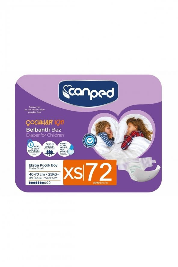 Canped Belbantlı Tekstil Yüzeyli Ekstra Küçük Boy Çocuk Hasta Bezi (xs) 72'li