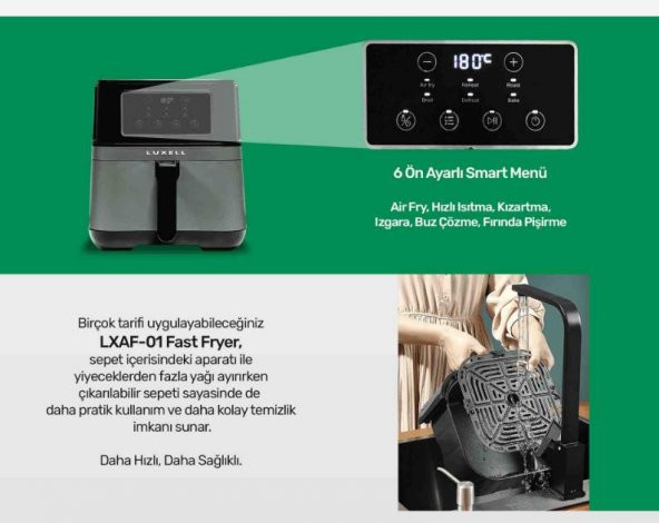 Luxell LXAF-01 Fast Fryer (Yağsız Hava Fritözü / Airfryer) 7,5 Lt XXL - 5