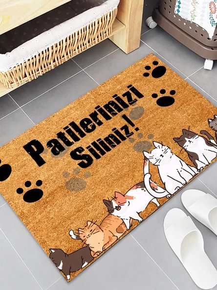 Esnature Kedi Desenli Patilerinizi Silin Yazılı Kapı Önü Paspası 45x70 Cm - 2
