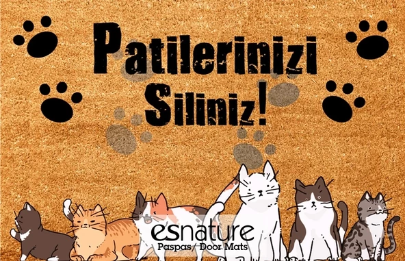 Esnature Kedi Desenli Patilerinizi Silin Yazılı Kapı Önü Paspası 45x70 Cm - 4