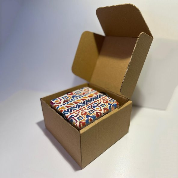 Doğal Taş Bardak Altlığı 6lı Telli Model D (Boho Tema) - 7