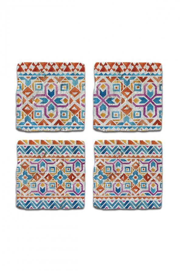 Doğal Taş Bardak Altlığı 4lü Model- Boho - 2