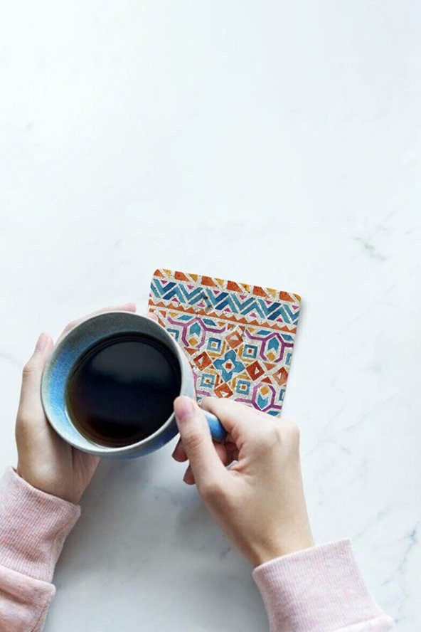 Doğal Taş Bardak Altlığı 4lü Model- Boho - 4