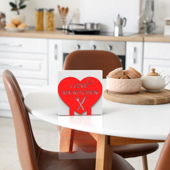 KALP (I LOVE MY KITCHEN) TEMALI METAL PEÇETELİK KIRMIZI - 4