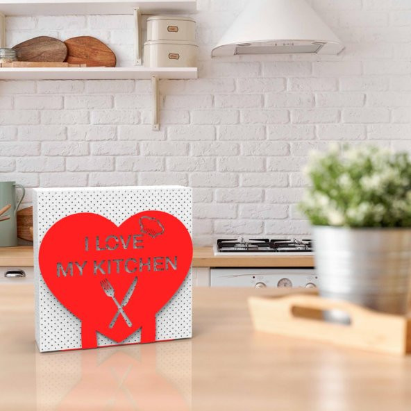 KALP (I LOVE MY KITCHEN) TEMALI METAL PEÇETELİK KIRMIZI - 6