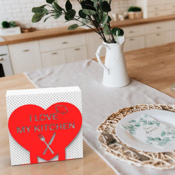 KALP (I LOVE MY KITCHEN) TEMALI METAL PEÇETELİK KIRMIZI - 7