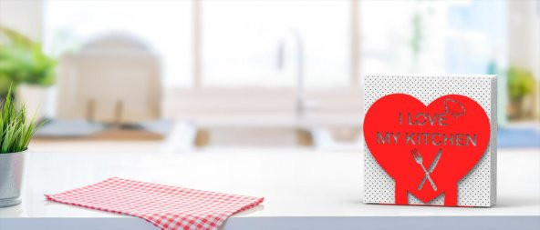 KALP (I LOVE MY KITCHEN) TEMALI METAL PEÇETELİK KIRMIZI - 8