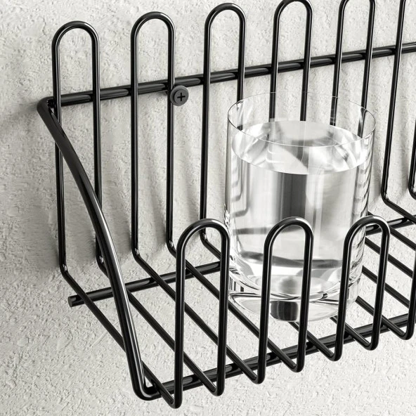 2'li Tel Raf Düzenleyici Çiçeklik Siyah Duvar Raf Seti - 6