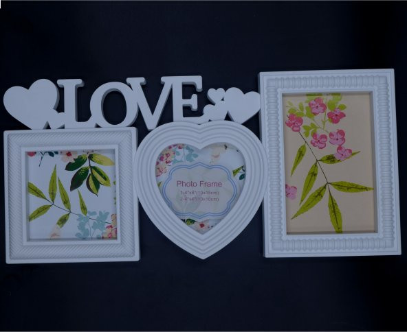 Dekoratif Love Yazılı 3lü Fotoğraf Çerçevesi
