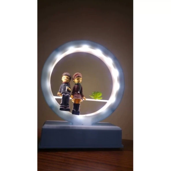 Işıklı Müzikli Daire İçinde Oturan Mutlu Sevgililer Biblo - 3
