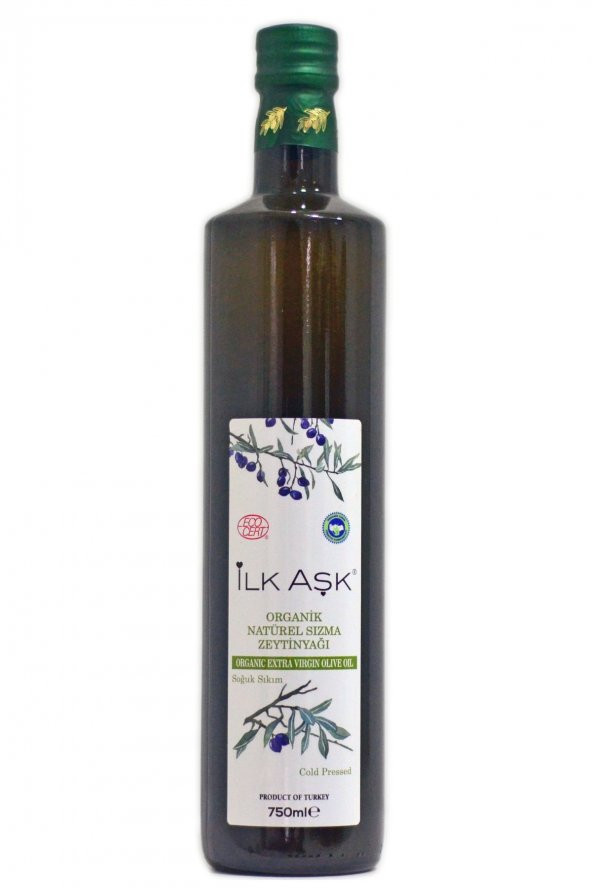 İlk Aşk Organik Zeytinyağı Cam Şişe - 750 ml. (Soğuk Sıkım-Natürel Sızma-Sertifikalı)