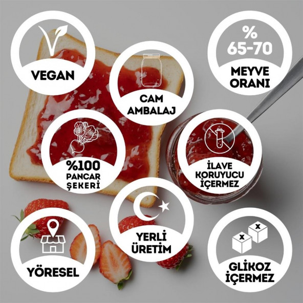 Geleneksel Çilek Reçeli Cam Kavanoz - 450 Gr. (65-70 Meyve Oranı) - 2