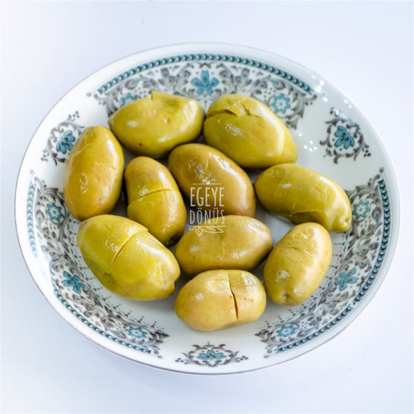 Ev Yapımı Geleneksel Kalamata İri Boy Yeşil Kırma Zeytin Palamut - 1 Kg. (Sadece Tuz ve Su İçerir) - 3