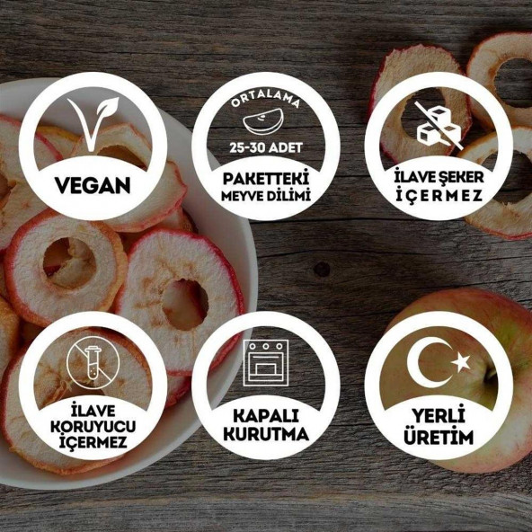 Şekersiz Elma Meyvesi Kurusu (Dilim) Cipsi - 50 Gr. (Yüksek Aroma-Kokteyl Meyvesi-Koruyucu İçermez) - 2