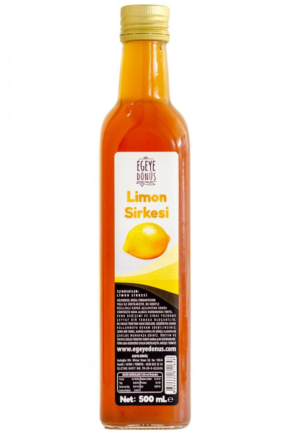 Katkısız Doğal Fermente Limon Sirkesi Cam Şişe - 500 Ml. (Geleneksel Yöntemle Mayalanmıştır.)