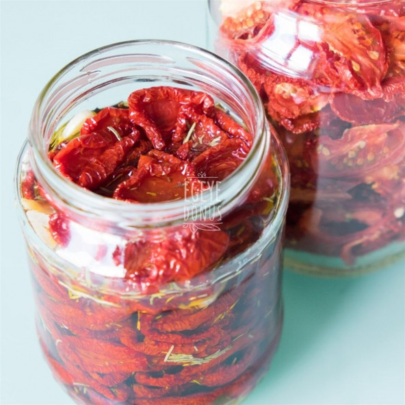 Ev Yapımı Naturel Sızma Zeytinyağlı Bilye Dağ Kekikli Kahvaltılık Kuru Domates Cam Kavanoz-500 Gr. - 5