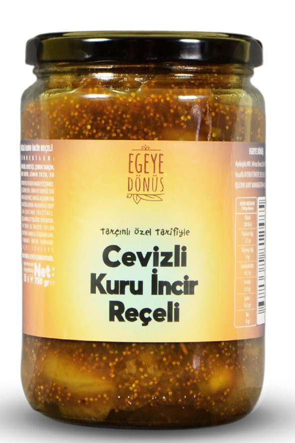 Geleneksel Tarçınlı Bol Cevizli Kuru İncir Reçeli Cam Kavanoz - 750 Gr. (Cevizli İncir Tatlısı)