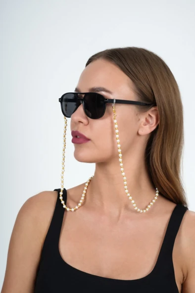 Yuvarlak İnci ve Gold Gözlük Zinciri - 7