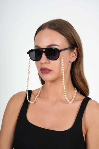 Yuvarlak İnci ve Gold  Gözlük Zinciri - 3