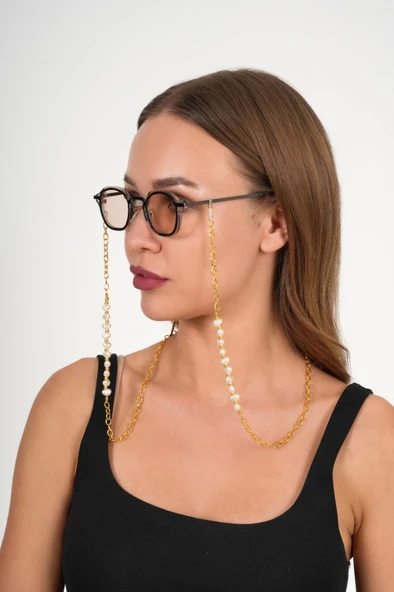 Gold Zincir Kalp İnci Gözlük Zinciri - 4