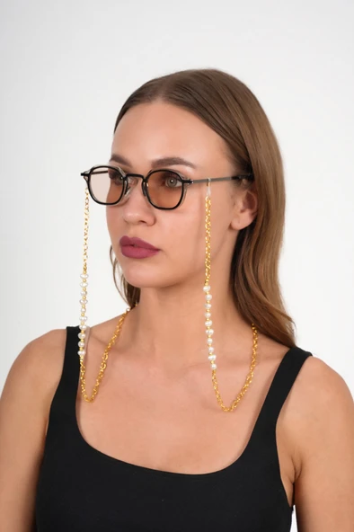 Gold Zincir Kalp İnci Gözlük Zinciri - 3