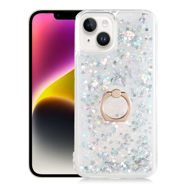 Apple iPhone 14 Kılıf Zore Milce Simli Pullu Yüzüklü Kılıf - Resim 5