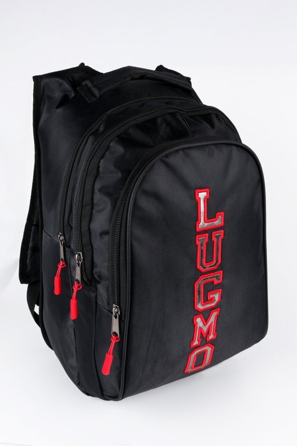 Lugmo Ortaokul Lise Çanta Üç Gözlü Sırt Çantası Kırmızı