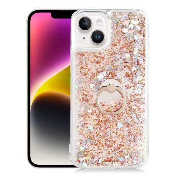 Apple iPhone 14 Plus Kılıf Zore Milce Simli Pullu Yüzüklü Kılıf - Resim 4