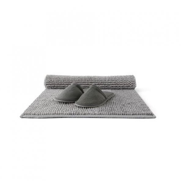 Mikrofiber Banyo Paspası Açık Gri Renk 60x120 Cm MeridyenDukkan Yumuşak Banyo Halısı Ultra Emici - 4