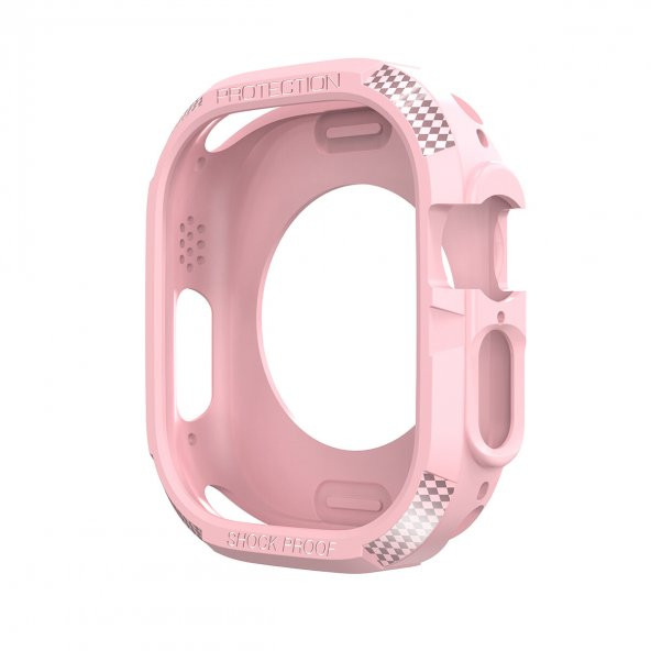 KNY Apple Watch Ultra 49 MM İçin Ön Arka Kasa Koruyucu Silikon Pembe