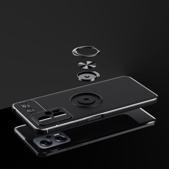 KNY Xiaomi Poco X4 GT Kılıf Yüzüklü Manyetik Ravel Silikon Lacivert - 4