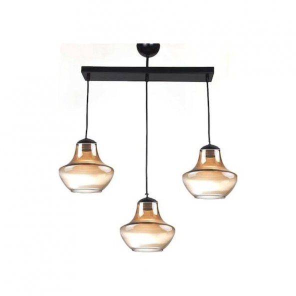 MYLİGFHTS SIRALI ÜÇLÜ MASA ÜSTÜ BAL CAMLI SARKIT AVİZE ürün görseli