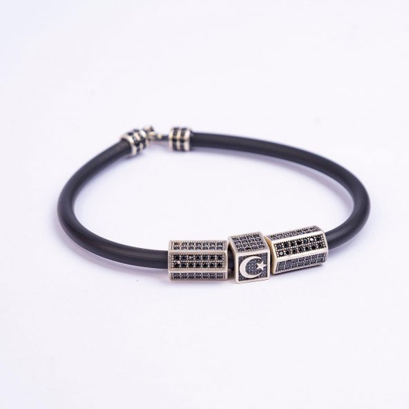 Silikon Kordonlu Ayıldız Gümüş Bileklik - Z3081 - 2